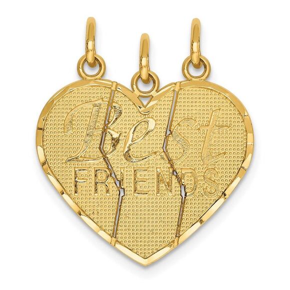 14k Yellow Gold Best Friends Heart Set of 3 Charm or Pendants 21mm